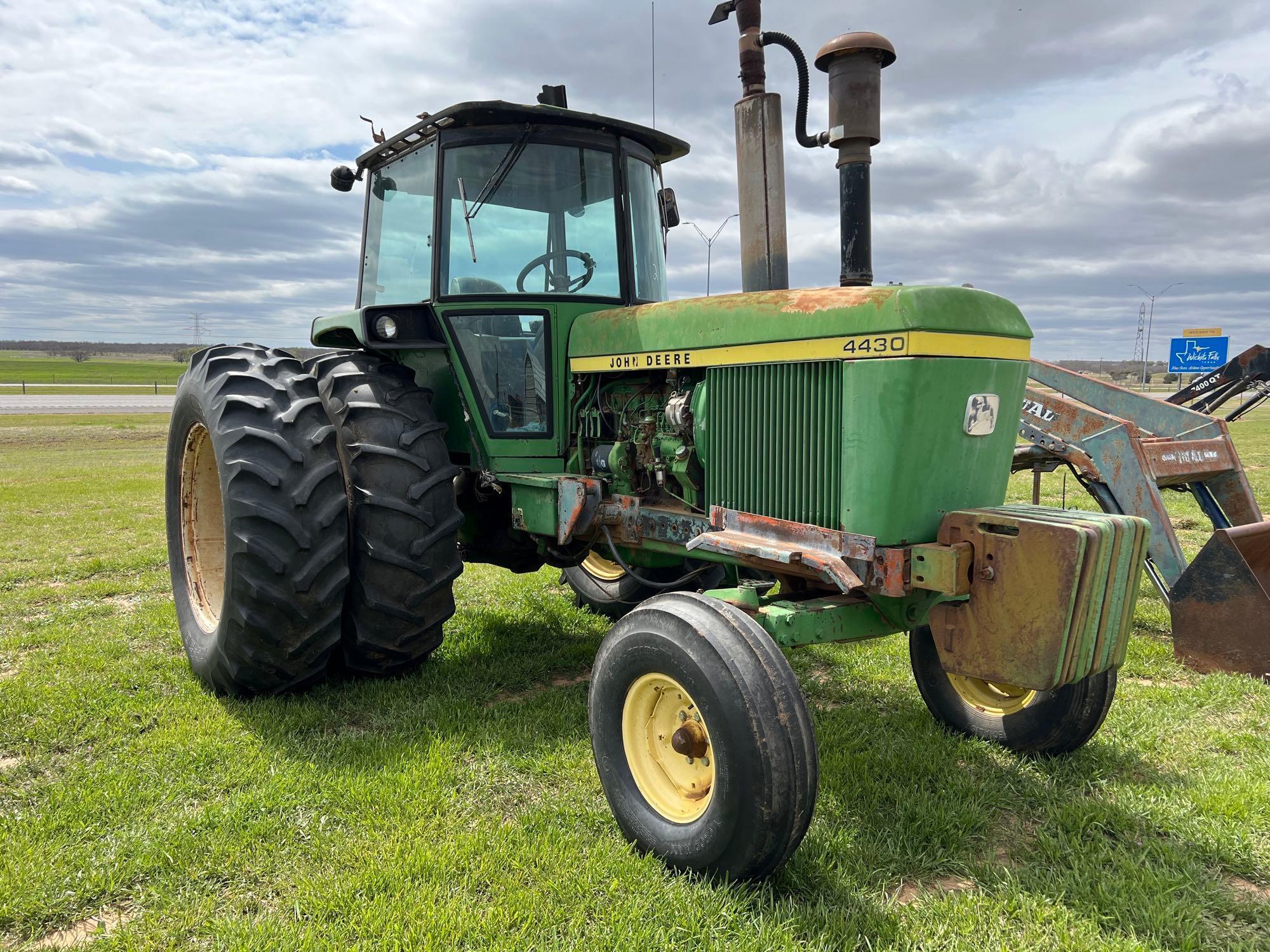 JOHN DEERE 4430 TRACTOR 2468 HOURS POWER SHIFT TRANSMISSION EQUIPPED WITH FRONT WEIGHTS AND DUALS