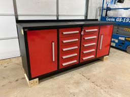 UNUSED 2022 STEELMAN 7FT WORK BENCH 10 DRAWERS AND 2 CABINETS DRAWERS LOCK AND HAVE ANTI SLIP INNERS