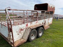 16 FT HALF TOP STOCK TRAILER WOOD FLOOR HEAVY BUILT 6 LUG 16" TIRES STOUT BUILT RANCH TRAILER