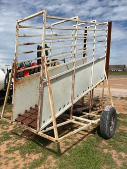 PORTABLE CATTLE LOADING CHUTE NEW METAL FLOOR WITH LOTS OF TRACTION CLEATS NEW TIRES 29" WIDE 128"