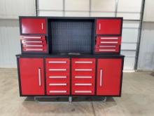 CHERRY INDUSTRIAL STEELMEAN TOOL CHEST 7 FT 18 DRAWERS STAINLESS STEEL WORKBENCH H 66.69...IN X W