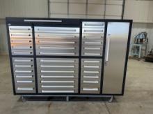 CHERRY INDUSTRIAL STEELMEAN TOOL CHEST 7 FT 35 DRAWERS STAINLESS STEEL WORKBENCH H 57.09 IN X W