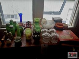 Covered strawberry dishes, Fire King and other glassware