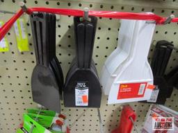 Plastic putty knifes all sizes, bucket opener, vinyl siding removal tool, plastic cutter, glass