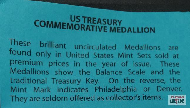 8-Uncirculated Mint Set U.S. Treasury Commemorative Medallions, 4 from Philadelphia and 4 from