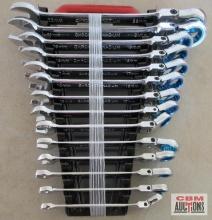 Unbranded Metric...Combination Ratcheting...Flexhead Wrench Set w/ Metal Storage Rack Sizes: 8mm - 2