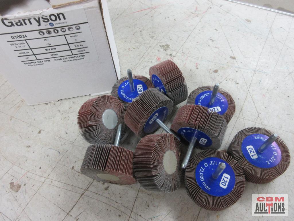 Garryson G10034 Mounted Flap Wheel 2-1/2" Dia. x 1" Width, 1/4" Shank, 120 Grit - 10 Count