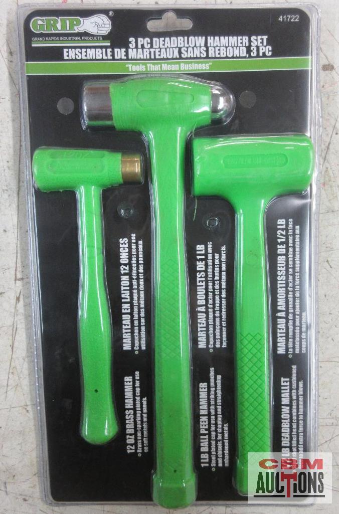 Grip 41722 3pc Deadblow Hammer Set... Includes: 12oz Brass Hammer... 1LB Ball Peen Hammer... 1/2LB