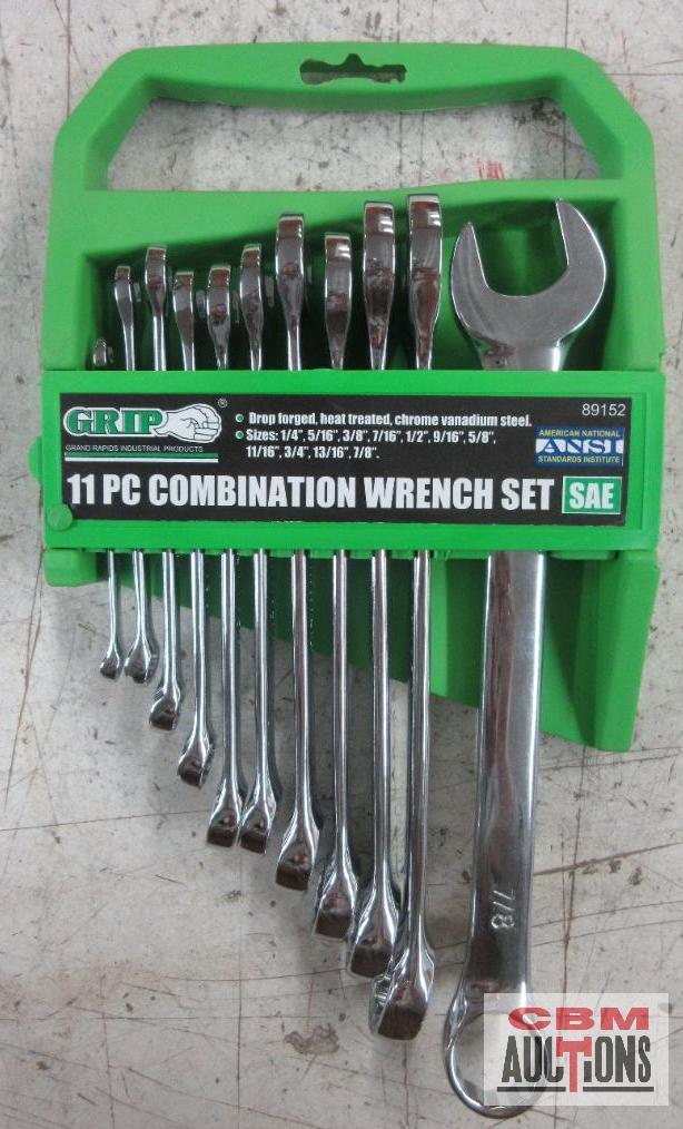 Grip 89152 11pc Dropped Forged, Heat Treated, Chrome Vanadium Steel Combination Wrench Set Sizes: