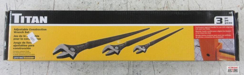 Titan 223 _ 3pc... Adjustable Wrench Set... Sizes: 10" OAL Jaw 1-1/8" (30mm) 12" OAL Jaw 1-5/16" (36