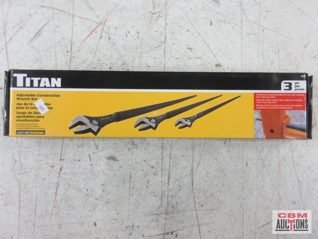 Titan 223 _ 3pc... Adjustable Wrench Set... Sizes: 10" OAL Jaw 1-1/8" (30mm) 12" OAL Jaw 1-5/16" (36