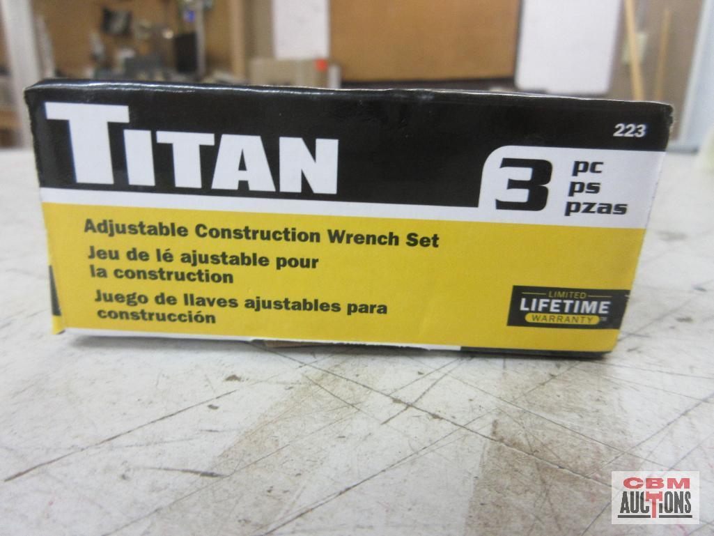 Titan 223 _ 3pc Adjustable Wrench Set Sizes: 10" OAL Jaw 1-1/8" (30mm) 12" OAL Jaw 1-5/16" (36mm)