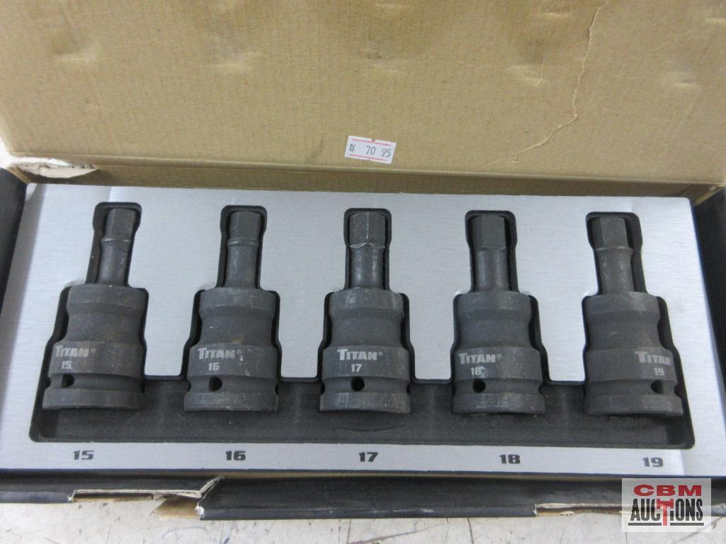 Titan 44505 5pc 3/4" Drive Metric Hex Impact Bit Socket Set Sizes: 15mm, 16mm, 17mm, 18mm, & 19mm