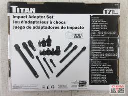 Titan 81483 Impact Adapter Set... Set Includes: Universal Joints: 1/4", 3/8", & 1/2" Drive Wobble