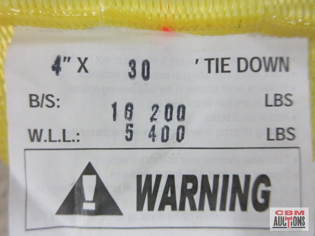 Boxer Tools 4" x 30' Yellow Tie Down w/ Flat Hooks - Set of 2