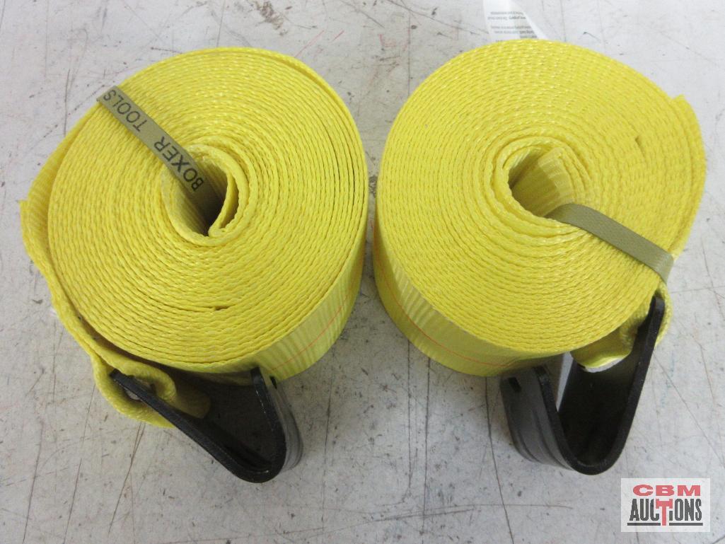 Boxer Tools 4" x 30' Yellow Tie Down w/ Flat Hooks - Set of 2