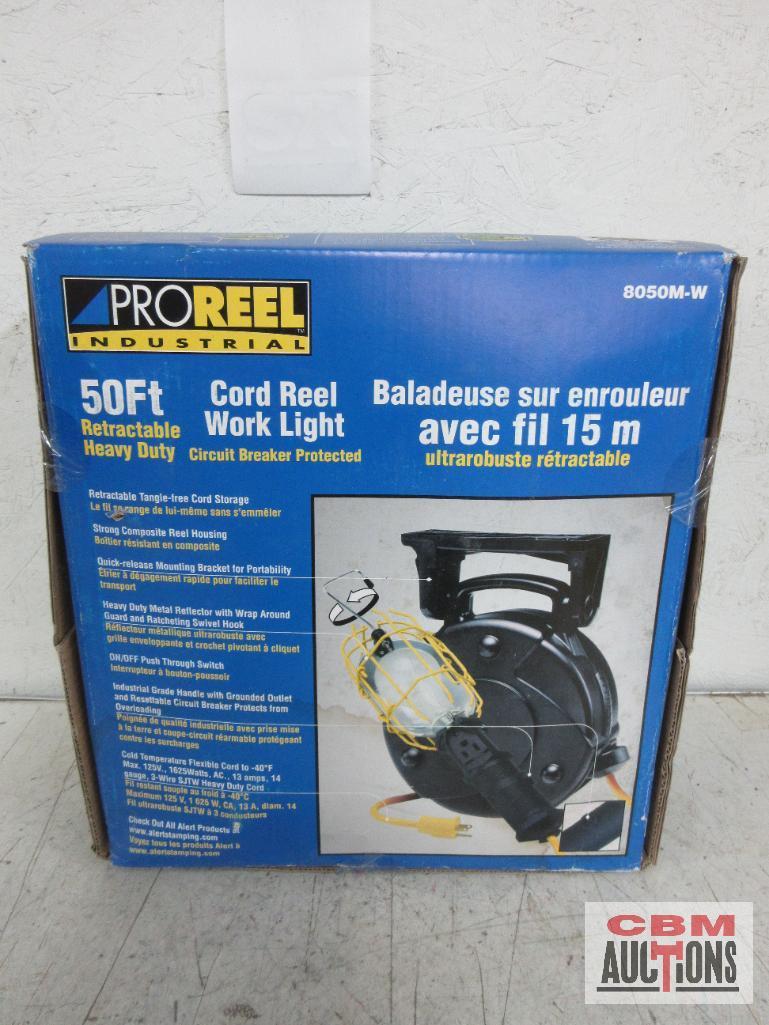 ProReel Industrial 8050M-W 50' Retractable Heavy Duty Cord Reel Work Light, Circuit Breaker