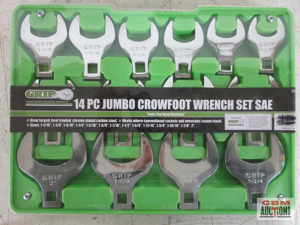 Grip 90150 14 piece SAE JUMBO Crowfoot Wrench Set w/ Molded Storage Case Sizes:1-1/16" - 2"