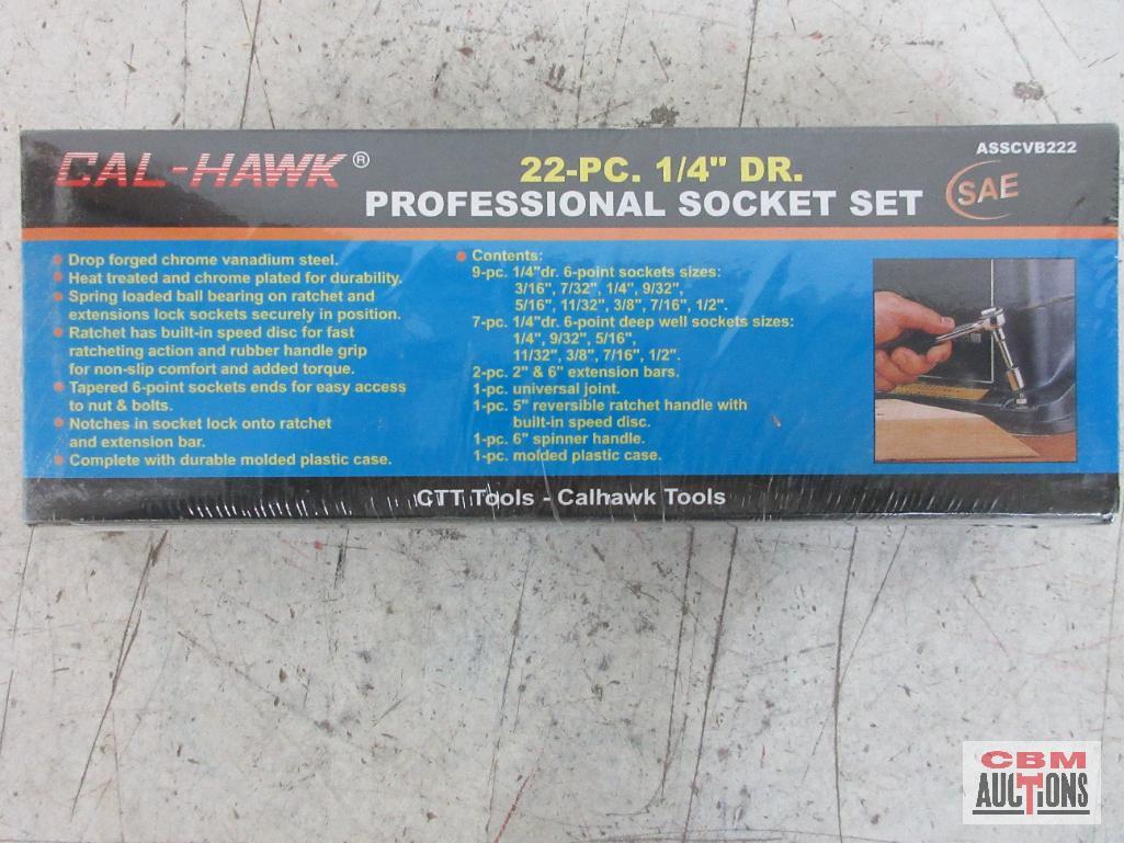 Cal-Hawk ASSCVB222 22pc SAE 1/4" Drive Professional Socket Set w/ Molded Storage Case