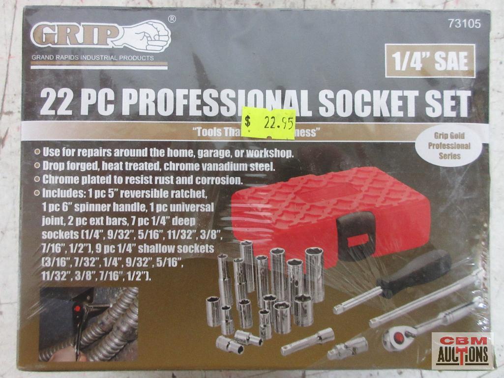 Grip 73105 22 pc Professional Socket Set 1/4" Drive, SAE w/ Storage Case... 7pc 1/4" Dr - Deep 1*/4"