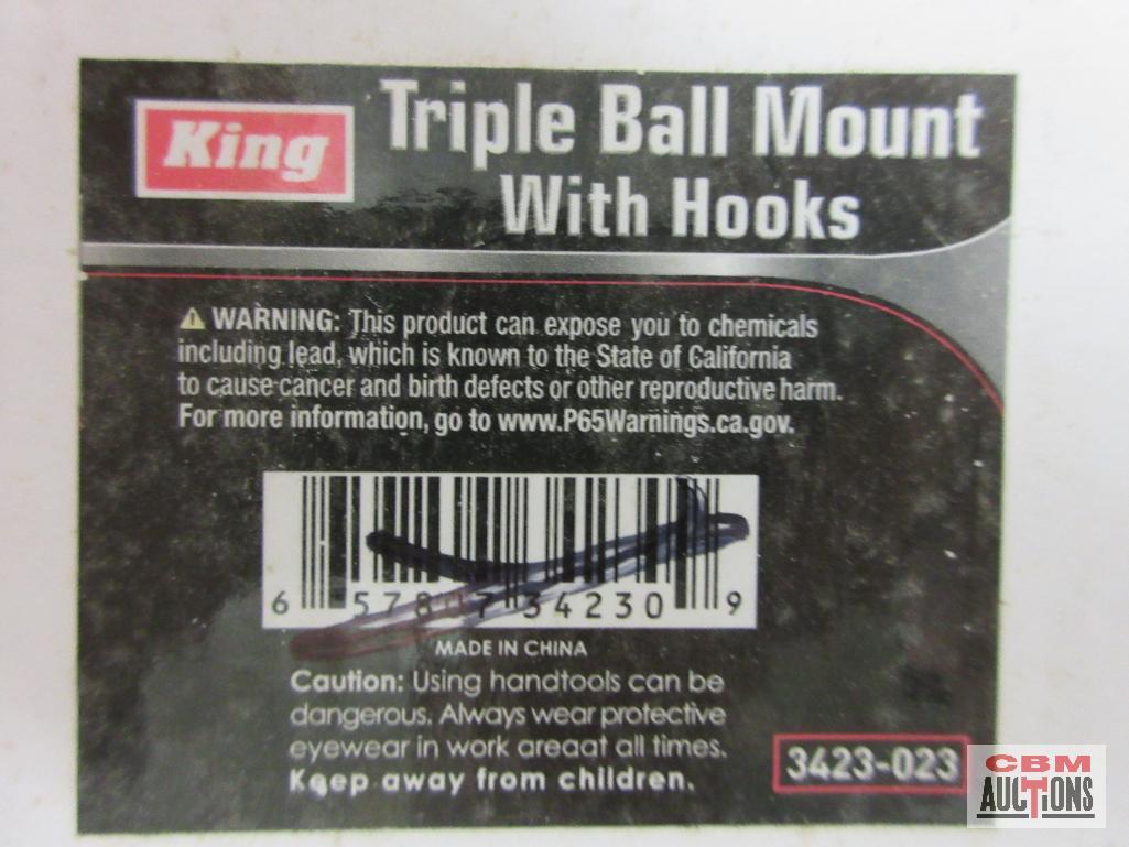 King 3423-023 Triple Ball Mount w/ Hooks 1-7/8" 3500lbs 2" 5000lbs 2-5/16" 7500lbs Hook
