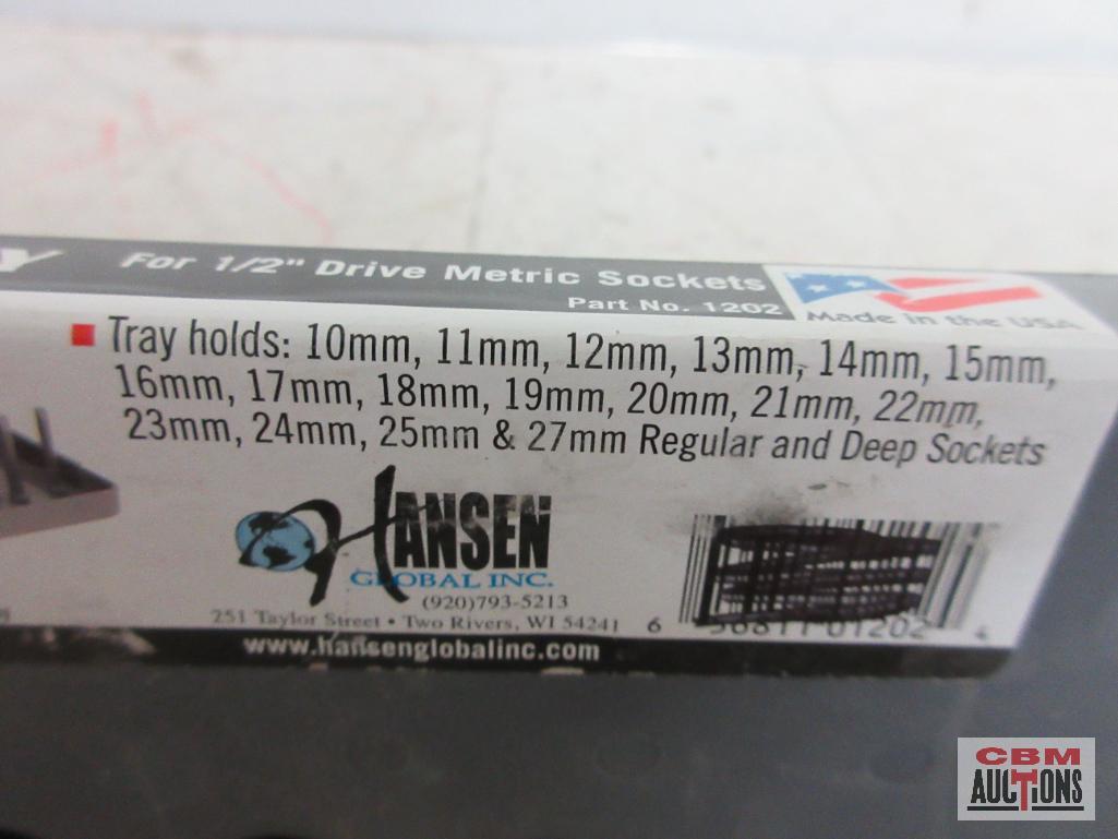 Hansen 1202 1/2" Drive Metric Socket Tray - Gray 10mm-25mm & 27mm Shallow & Deep Hansen 1201 1/2"