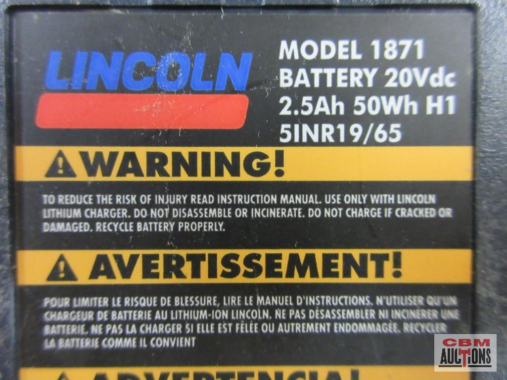 Lincoln 1871 Lithium Battery 20Vdc, 2.5 Ah, 50Wh