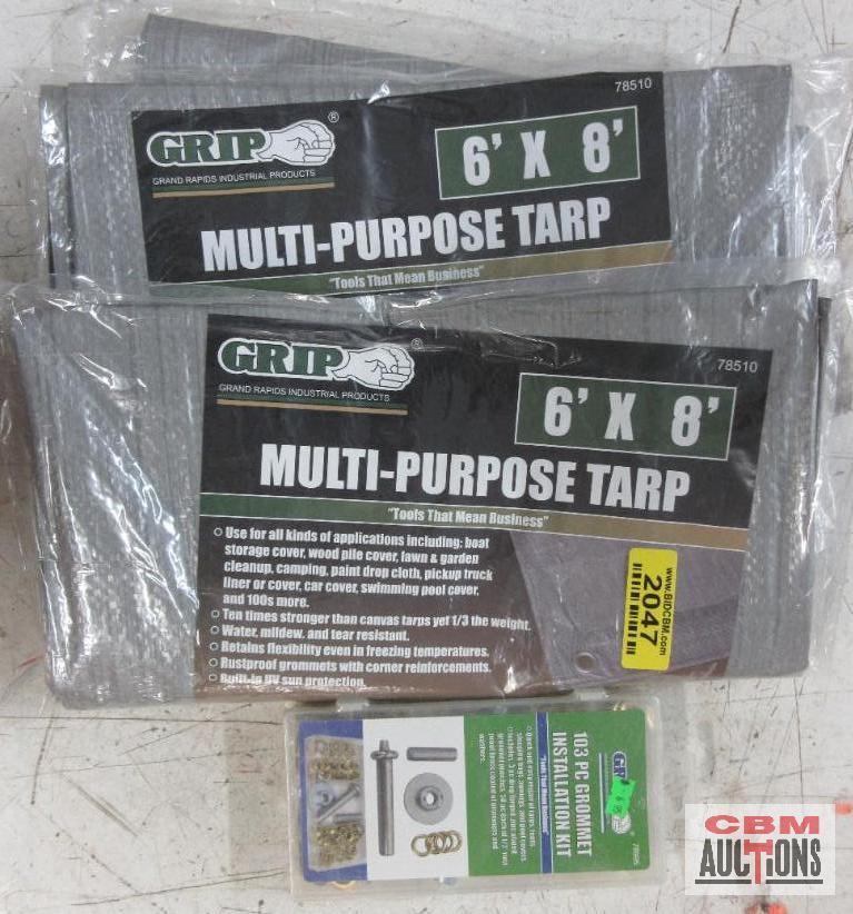 Grip 78510 Multi-Purpose Tarp 6' x 8' - Set of 2 Grip 78995 _ 103pc Grommet Installation Kit