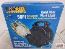 ProReel Industrial 8050M-W 50' Retractable Heavy Duty Cord Reel Work Light, Circuit Breaker