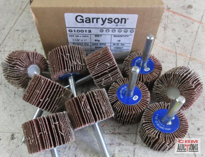 Garryson G10012 1-1/2" x 1", 60 Grit Flap Wheel Discs, 1/4" Shank - Qty: 10
