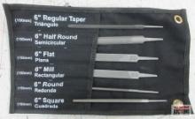 Mercer BFS606A 6 Piece 6" Assorted File Set w/ Storage Pouch 6" Regular Taper 6" Half Round 6" Flat