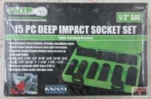 Grip 73580 15pc 1/2" Drive SAE Deep Impact Socket Set w/ Molded Storage Case 3/8" - 1-1/4" ...