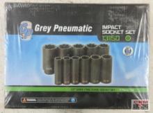 Grey Pneumatic 1311SD 1/2" Drive Deep Length Fractional Impact Socket Set (1/2" to 1-1/8") w/ Molded