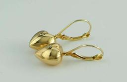 14KT YELLOW GOLD DIAMOND PUFFY HEART DANGLE EARRINGS