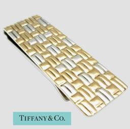 TIFFANY 18K GOLD AND 925 SILVER BASKET WEAVE MONEY CLIP