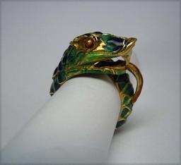 18KT GOLD ENAMEL SERPENT SNAKE DRAGON RING