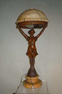 ART DECO CABARET DANCER ALABASTER BOUDOIR LAMP c. 1930