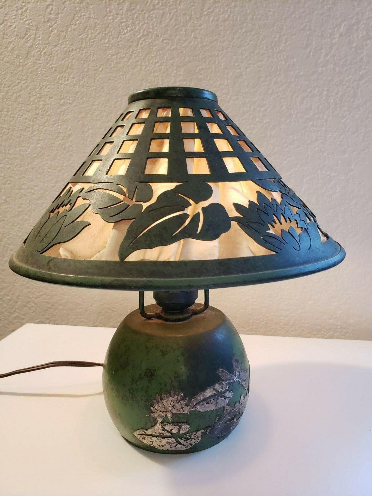 HEINTZ STERLING on BRONZE BOUDOIR LAMP IN WATER LILY PATTERN