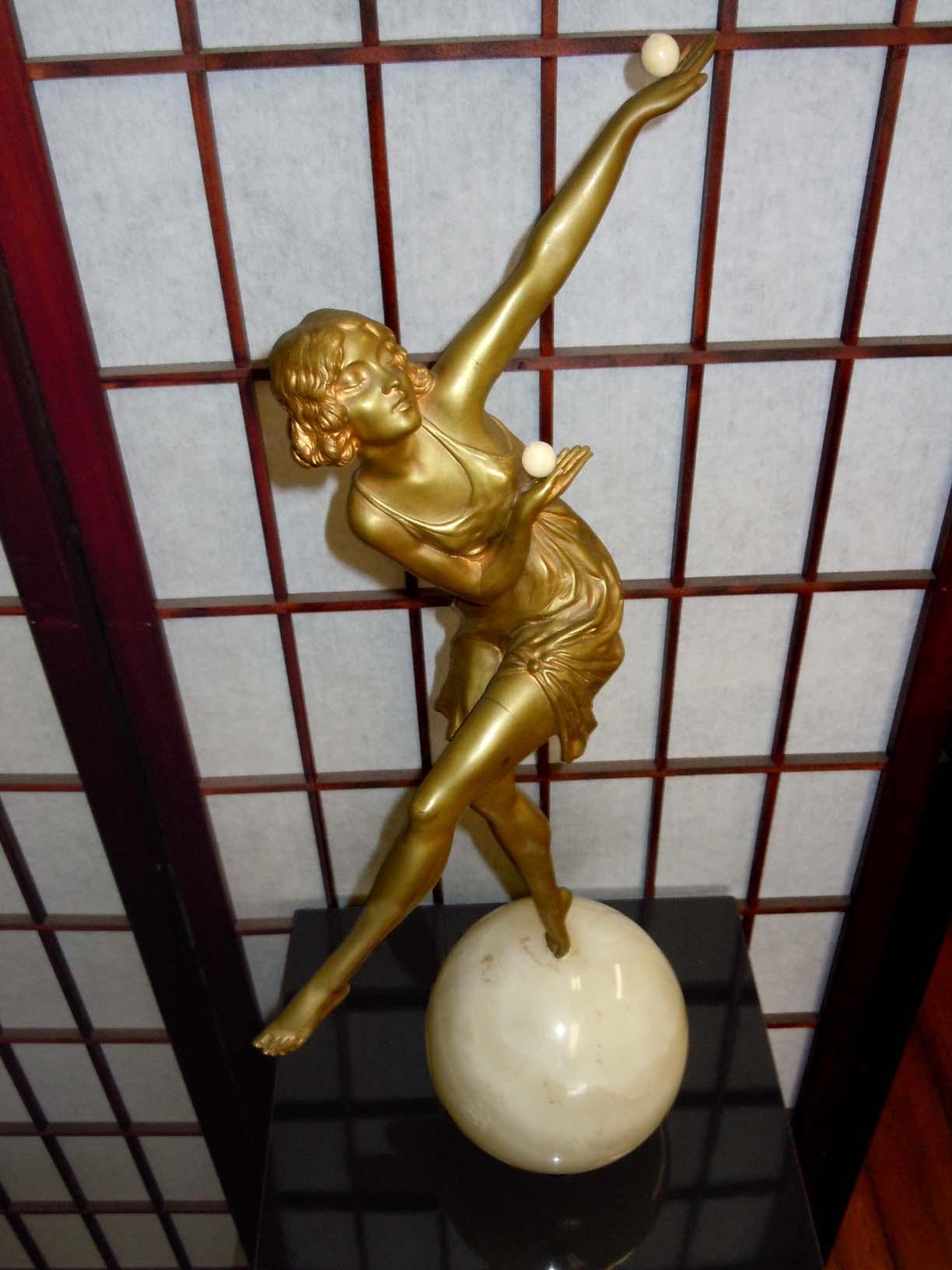 MARCEL ANDRE BOURAINE FRENCH BRONZE ONYX CHRYSELEPHANTINE THE JUGGLER 1925