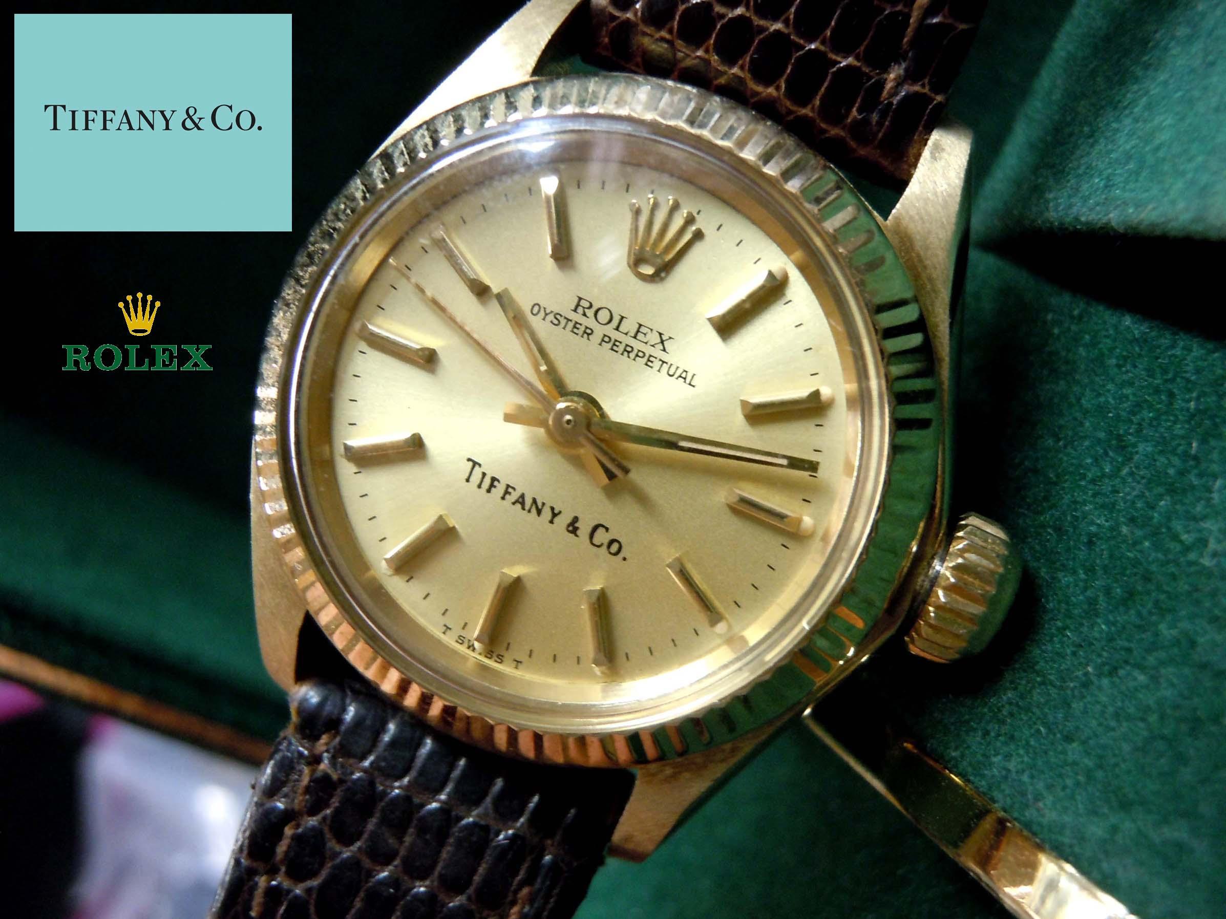 14KT GOLD ROLEX 6917 CHAMPAGNE STICK TIFFANY DIAL WATCH