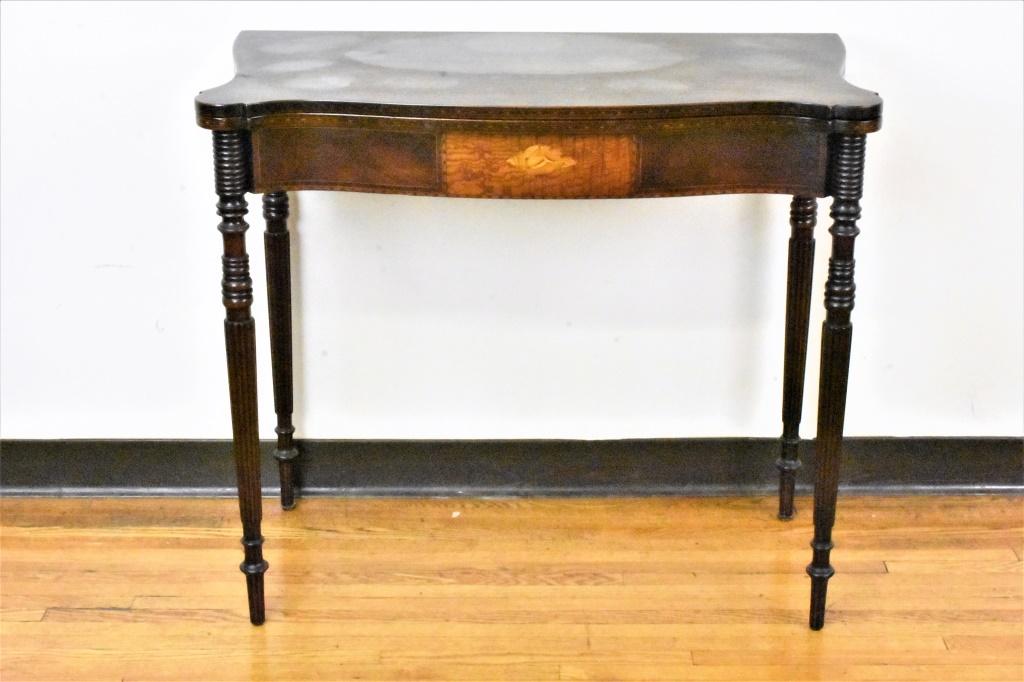 Antique Mahogany Sheraton Style Inlaid Game Table