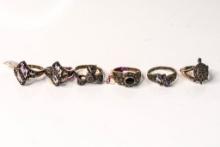 6 Sterling and Marcasite Rings