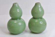 Antique Chinese Celadon Double Gourd Vases