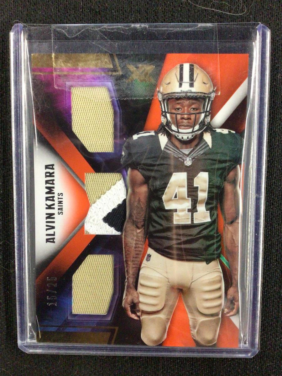 2017 PANINI XR ALVIN KAMARA TRIPLE JERSEY PATCH RELIC ROOKIE CARD RC #'D TO 25 NEW ORLEANS SAINTS