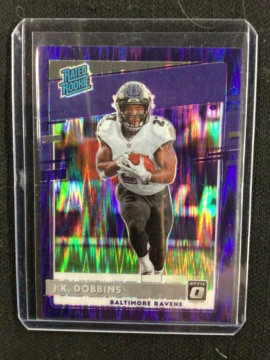 2020 PANINI DONRUSS OPTIC J.K. DOBBINS OPTIC PURPLE SHOCK PRIZM ROOKIE CARD RC BALTIMORE RAVENS