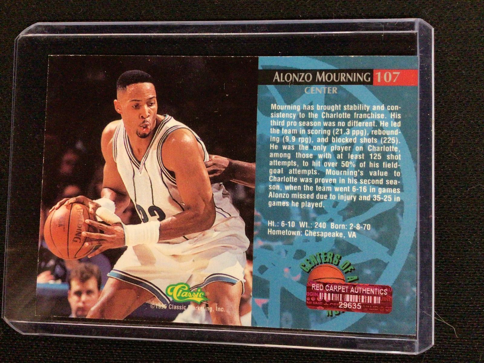 1995 CLASSIC ALONZO MOURNING AUTOGRAPH SIGNED CARD W/ RED CARPET AUTHENTICS COA