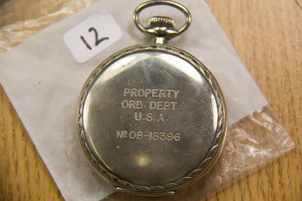 Elgin WORLD WAR II MILITARY: Ordinance Department. 16 size 17 jewels. Pendant set, white radium dial