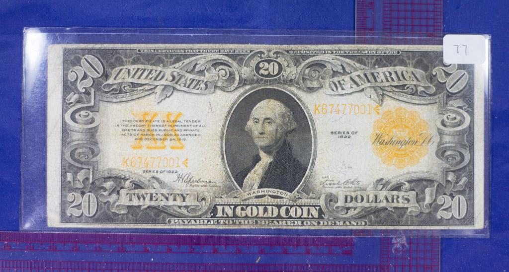 1922 $20 Gold Certificate Speelman-White Fr. 1187