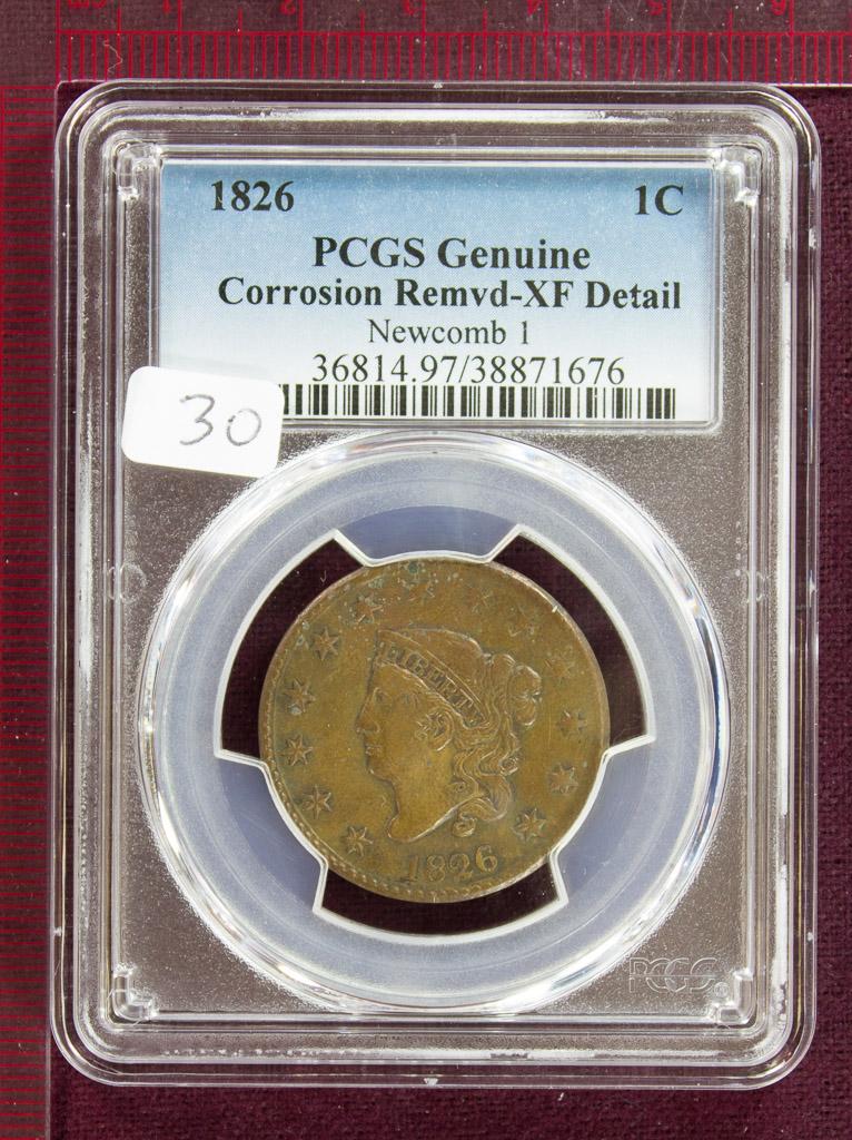 1826 Coronet Large Cent N-1 PCGS XF Details