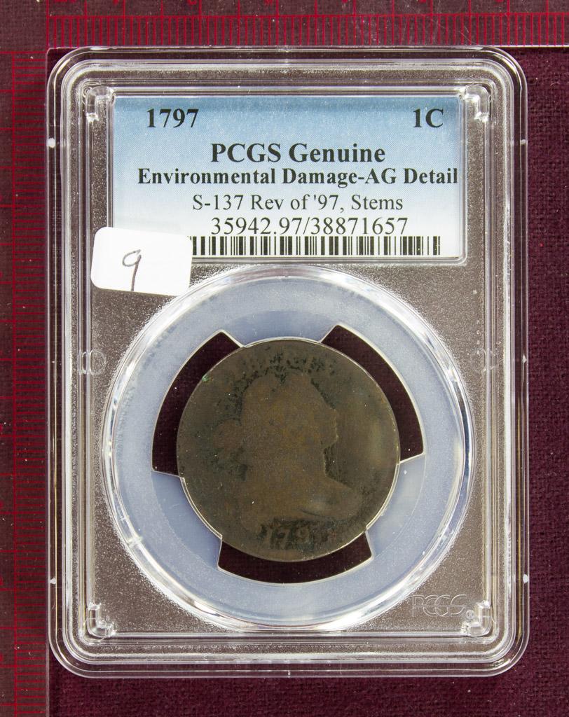 1797 Draped Bust Large Cent S-137 Rev. of '97, Stems PCGS AG Details